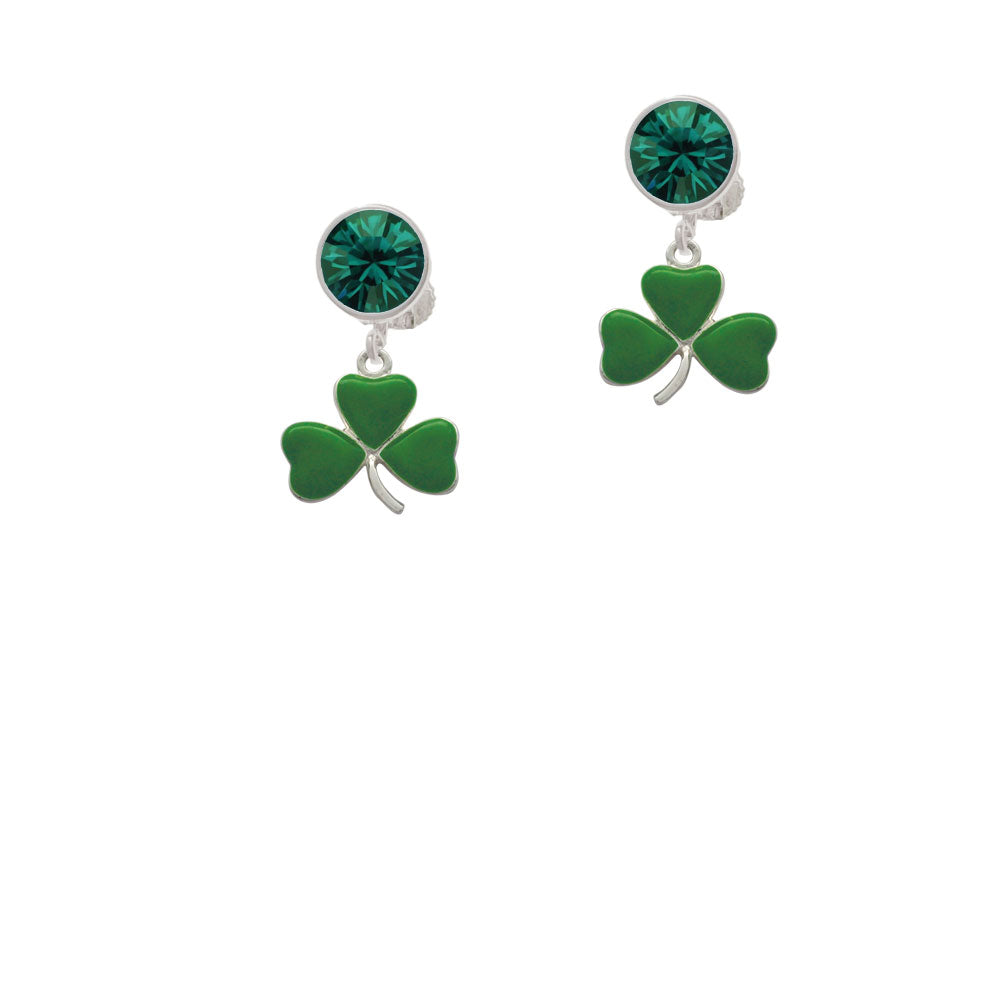 Green Three Leaf Clover - Shamrock Crystal Clip On Earrings Image 6