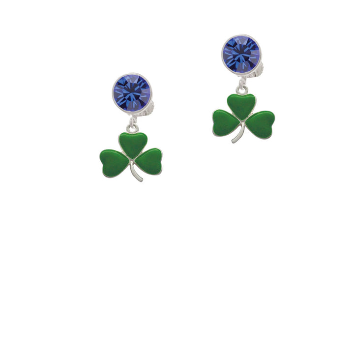 Green Three Leaf Clover - Shamrock Crystal Clip On Earrings Image 7