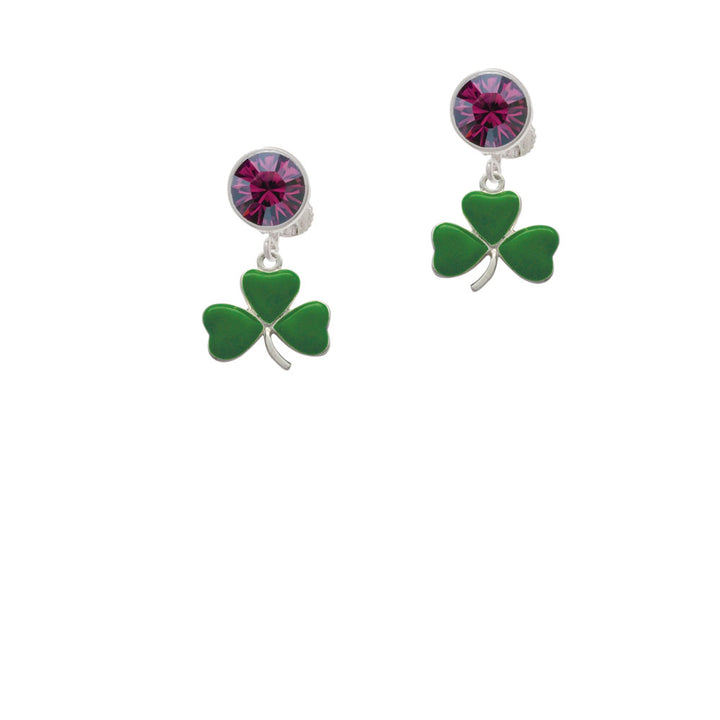 Green Three Leaf Clover - Shamrock Crystal Clip On Earrings Image 8