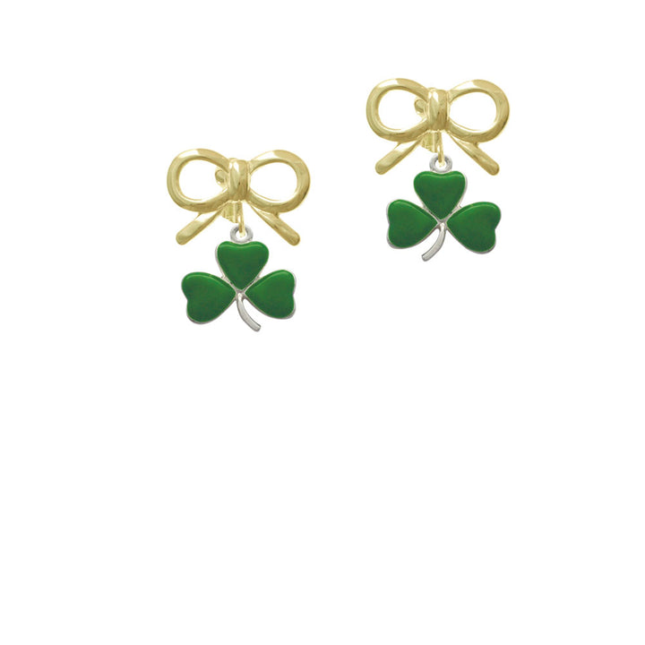 Green Three Leaf Clover - Shamrock Crystal Clip On Earrings Image 10