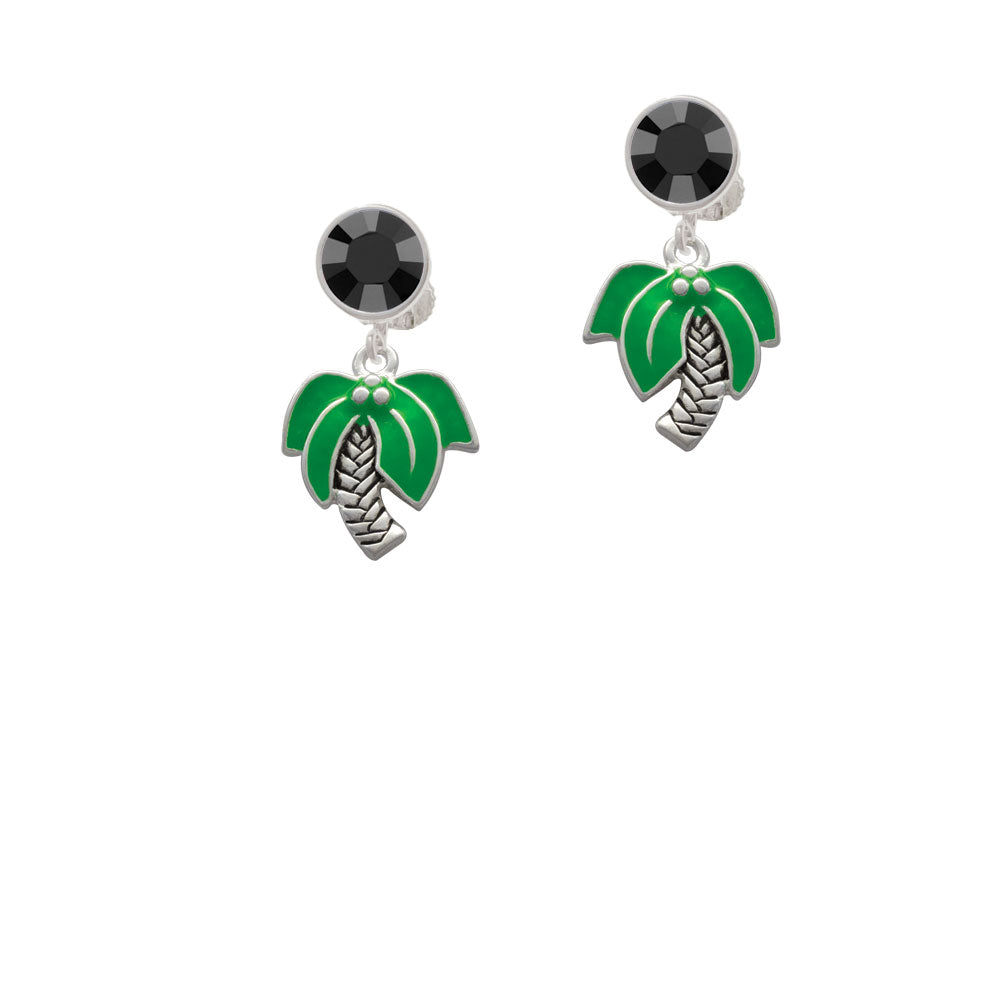 Large Palm Tree Crystal Clip On Earrings Image 3