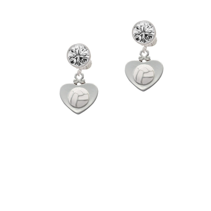 Volleyball in Heart Crystal Clip On Earrings Image 2