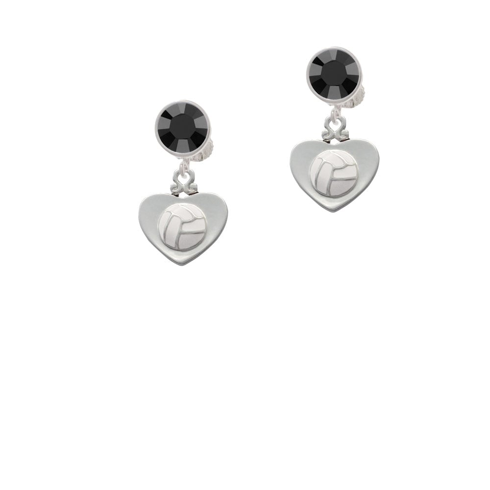 Volleyball in Heart Crystal Clip On Earrings Image 3