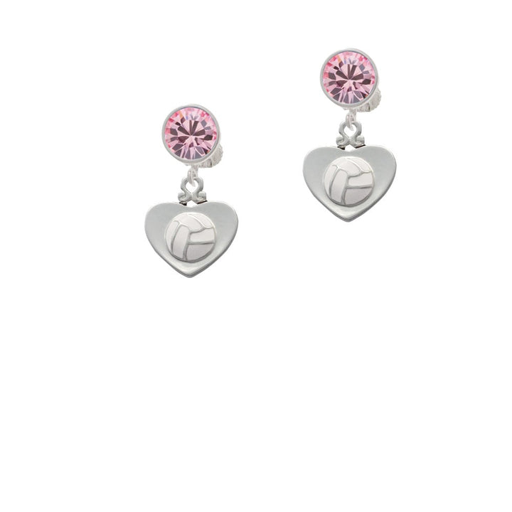 Volleyball in Heart Crystal Clip On Earrings Image 4