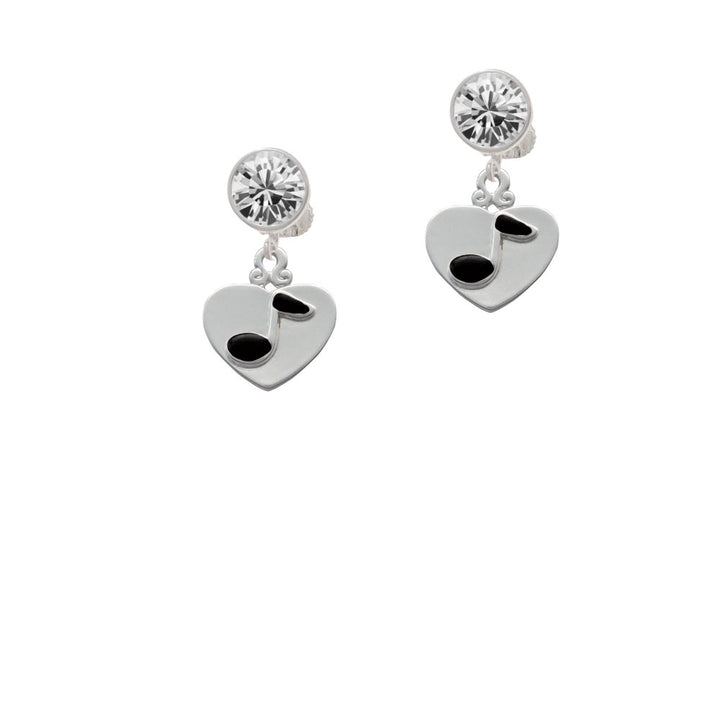 Music Note in Heart Crystal Clip On Earrings Image 2