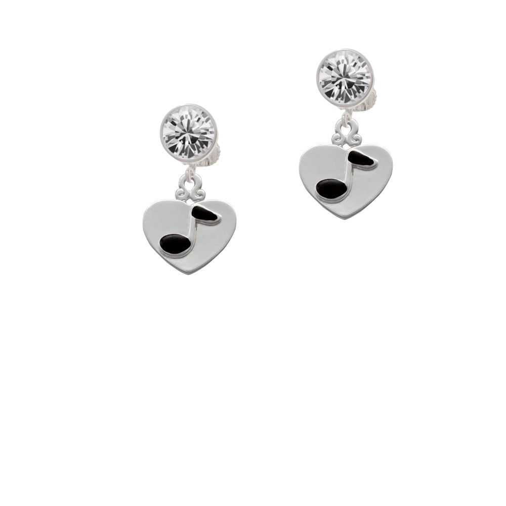 Music Note in Heart Crystal Clip On Earrings Image 1