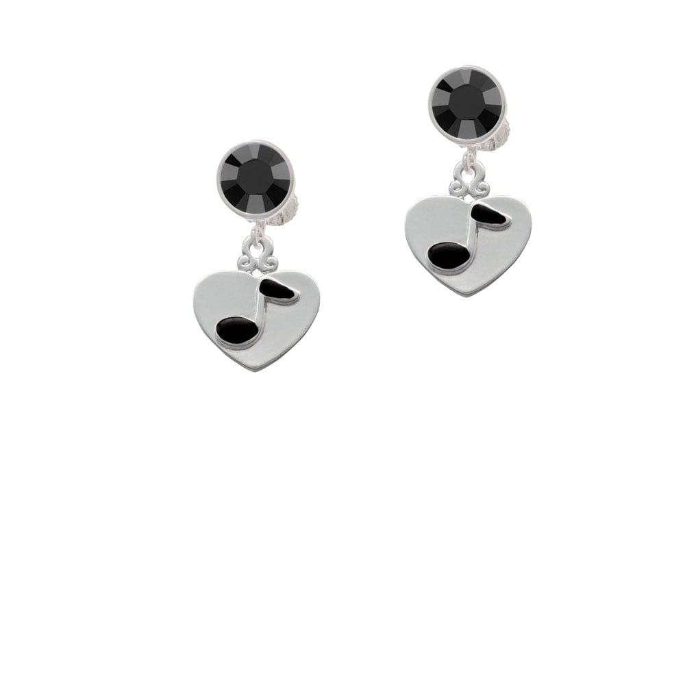 Music Note in Heart Crystal Clip On Earrings Image 3