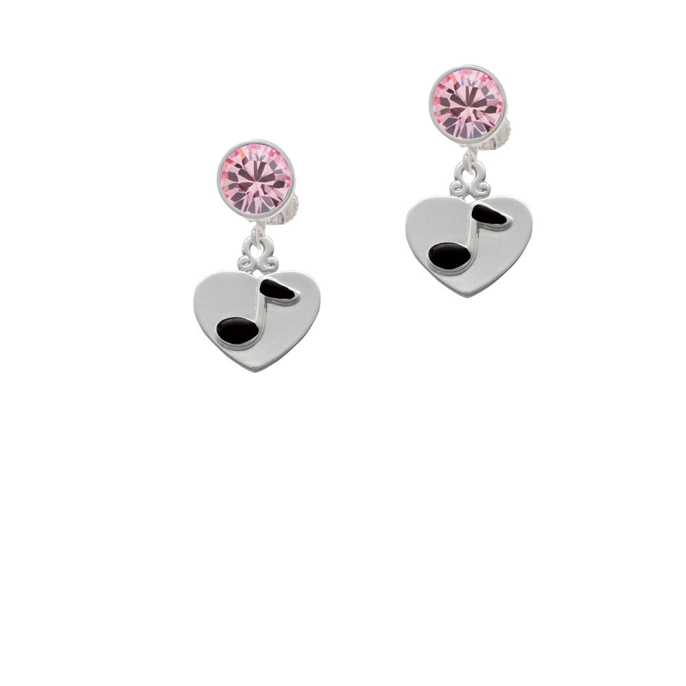 Music Note in Heart Crystal Clip On Earrings Image 4