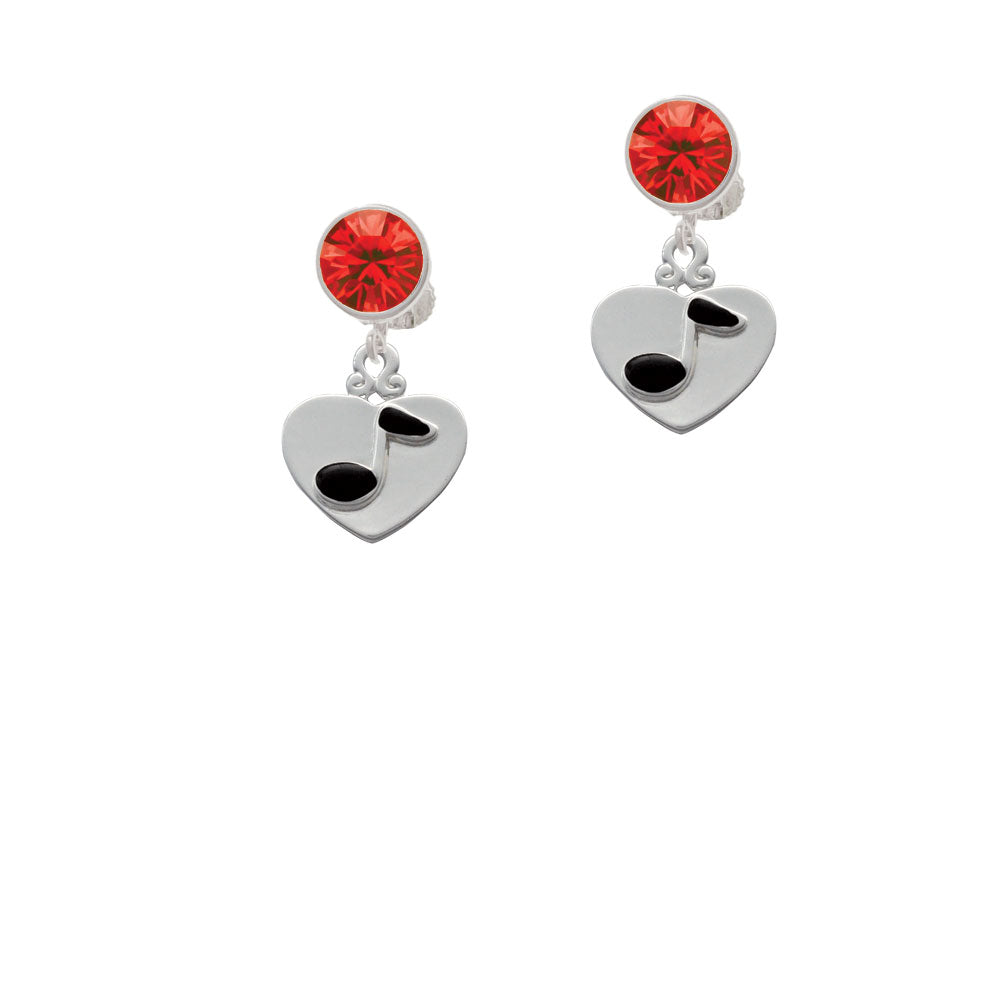 Music Note in Heart Crystal Clip On Earrings Image 4