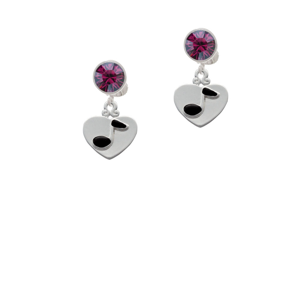 Music Note in Heart Crystal Clip On Earrings Image 8