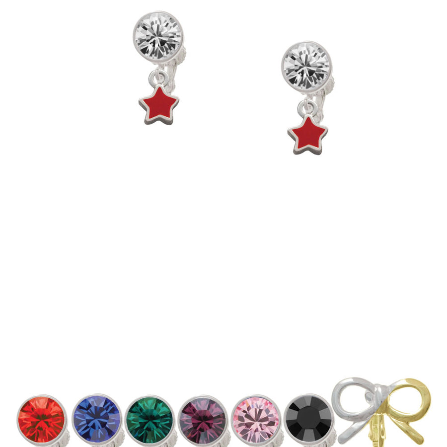 Mini 2-D Red Star Crystal Clip On Earrings Image 1