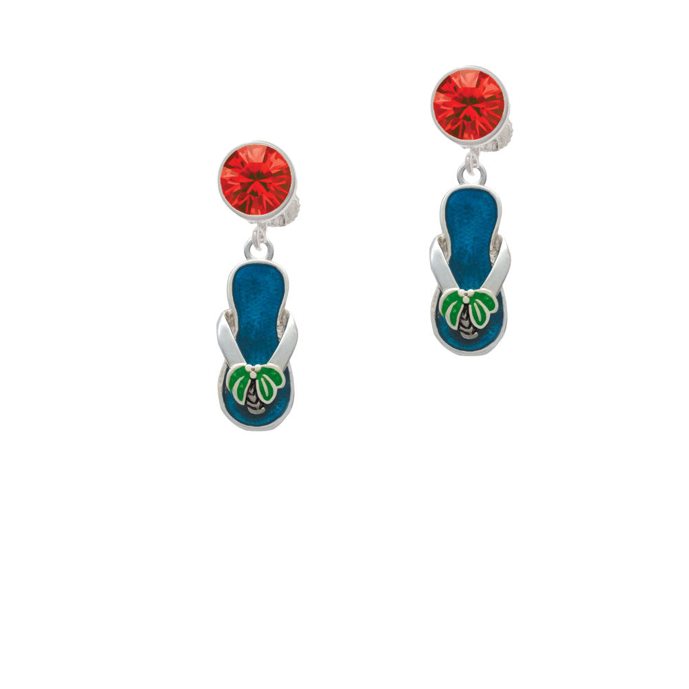 Tropical Blue Flip Flop with Palm Tree Crystal Clip On Earrings Image 4