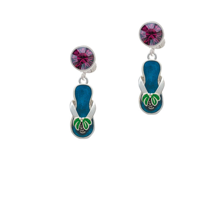 Tropical Blue Flip Flop with Palm Tree Crystal Clip On Earrings Image 8