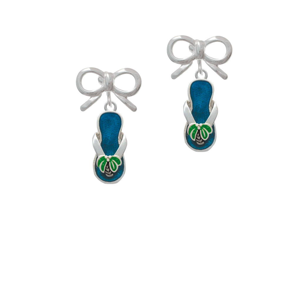 Tropical Blue Flip Flop with Palm Tree Crystal Clip On Earrings Image 9