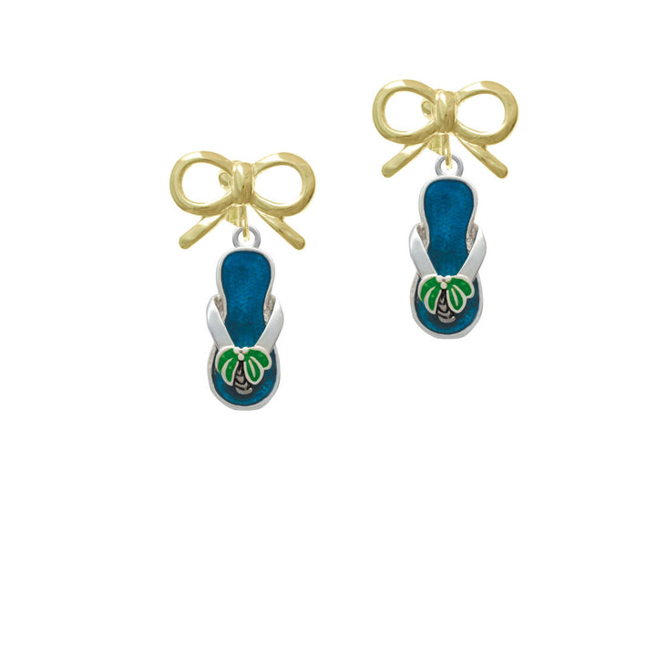 Tropical Blue Flip Flop with Palm Tree Crystal Clip On Earrings Image 10