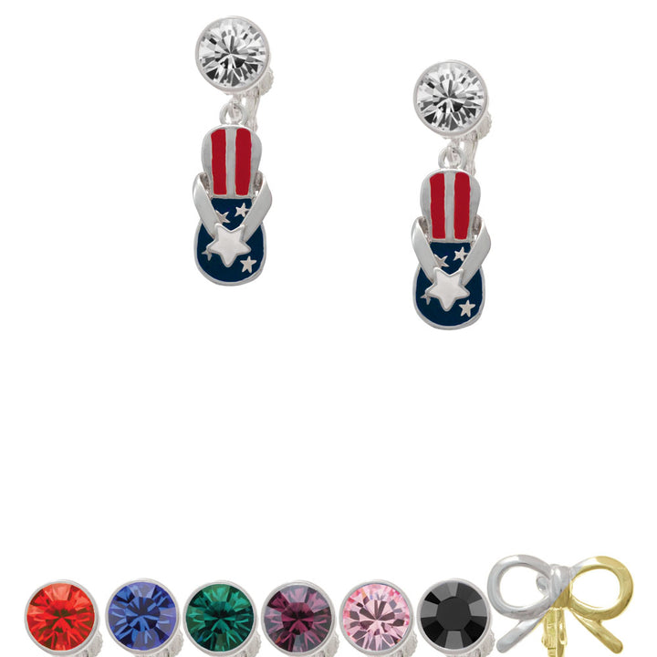 USA Patriotic Flip Flop with White Star Crystal Clip On Earrings Image 1