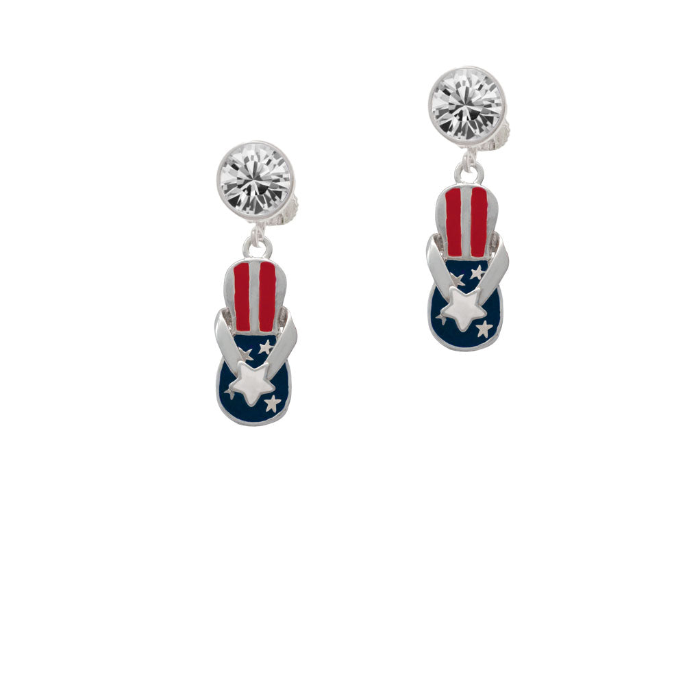 USA Patriotic Flip Flop with White Star Crystal Clip On Earrings Image 2