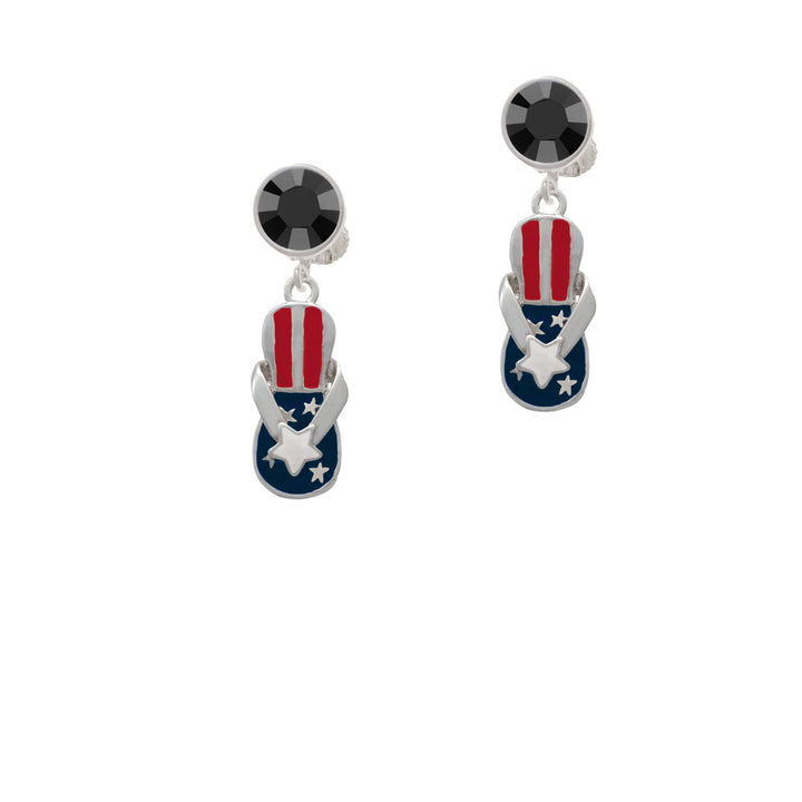 USA Patriotic Flip Flop with White Star Crystal Clip On Earrings Image 3