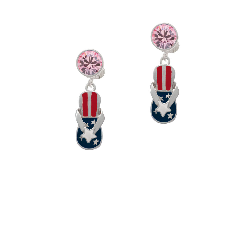 USA Patriotic Flip Flop with White Star Crystal Clip On Earrings Image 4