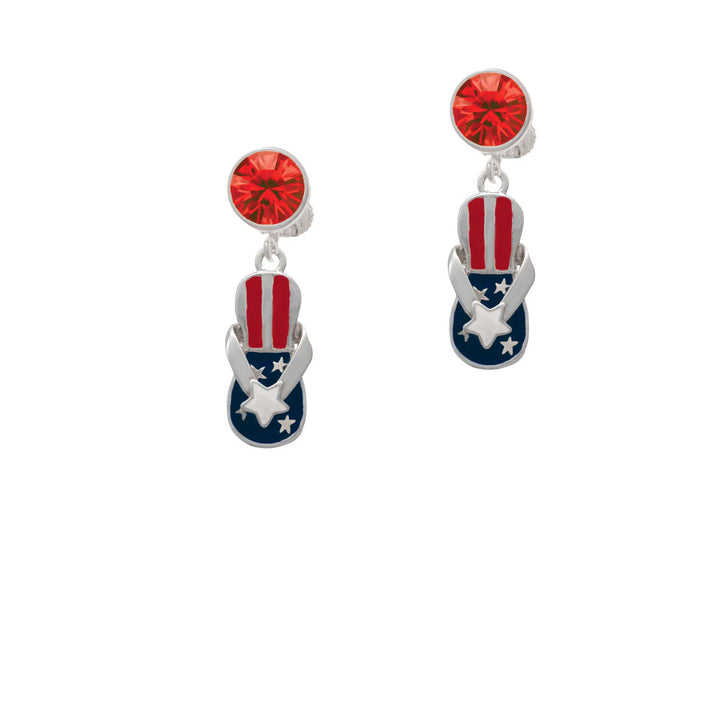 USA Patriotic Flip Flop with White Star Crystal Clip On Earrings Image 4