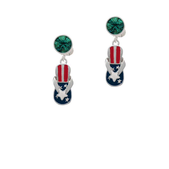 USA Patriotic Flip Flop with White Star Crystal Clip On Earrings Image 6