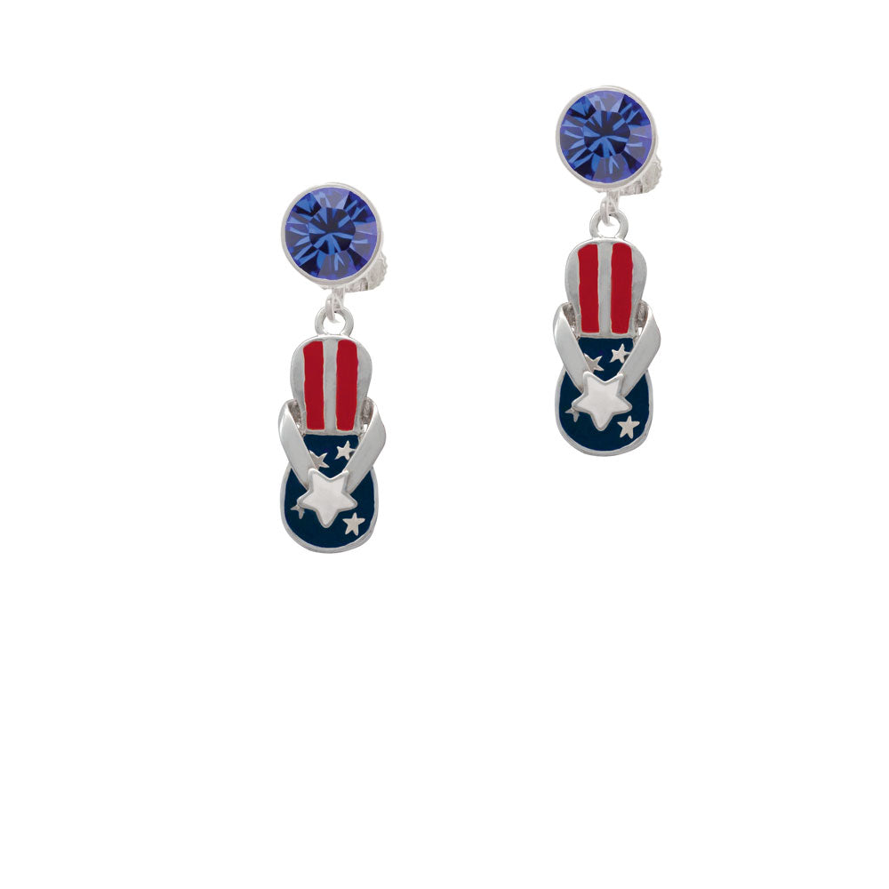 USA Patriotic Flip Flop with White Star Crystal Clip On Earrings Image 7