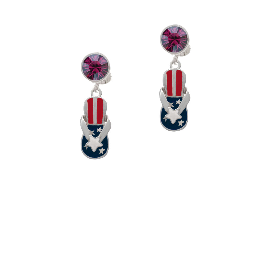 USA Patriotic Flip Flop with White Star Crystal Clip On Earrings Image 8