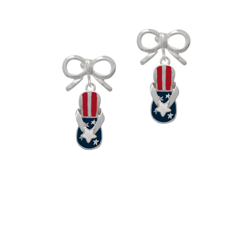 USA Patriotic Flip Flop with White Star Crystal Clip On Earrings Image 9