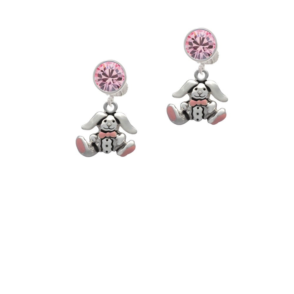 Sitting Bunny with Easter Egg Crystal Clip On Earrings Image 1