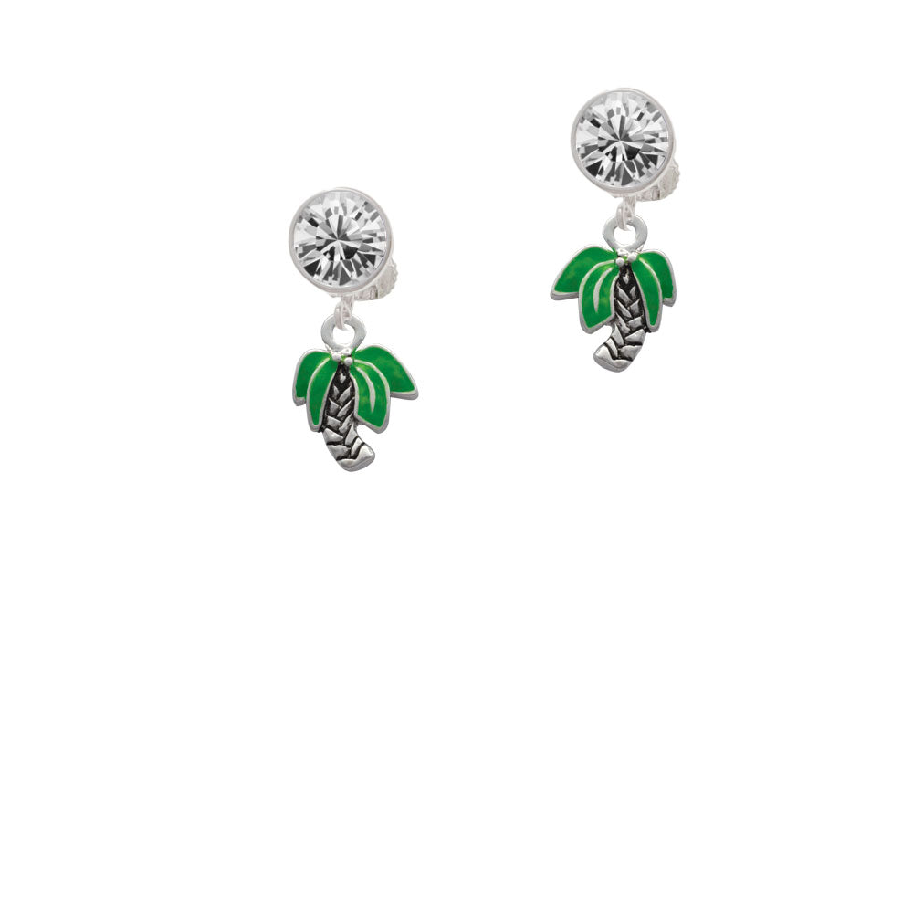 Mini Enamel Palm Tree Crystal Clip On Earrings Image 2