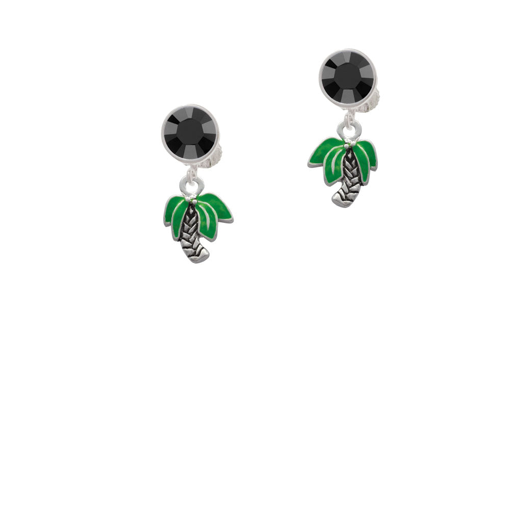 Mini Enamel Palm Tree Crystal Clip On Earrings Image 3