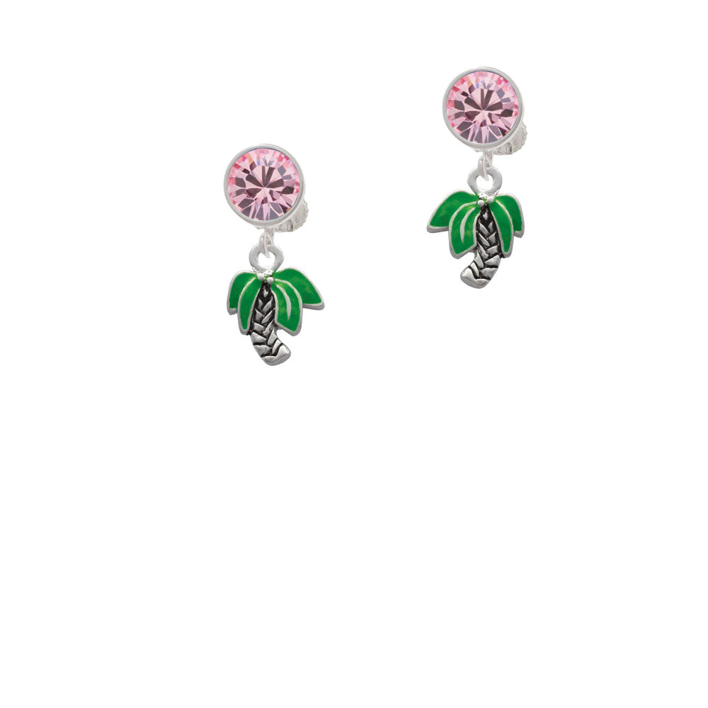 Mini Enamel Palm Tree Crystal Clip On Earrings Image 4