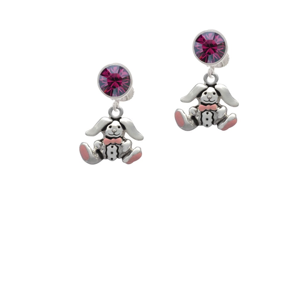 Sitting Bunny with Easter Egg Crystal Clip On Earrings Image 1