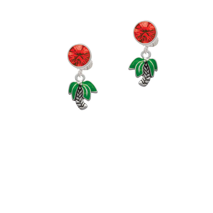 Mini Enamel Palm Tree Crystal Clip On Earrings Image 4