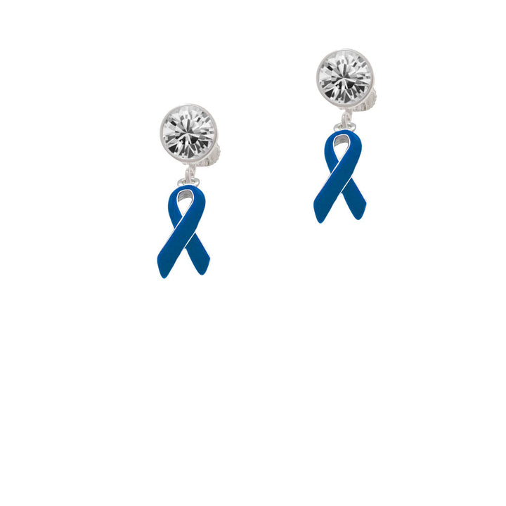 Blue Ribbon Crystal Clip On Earrings Image 2