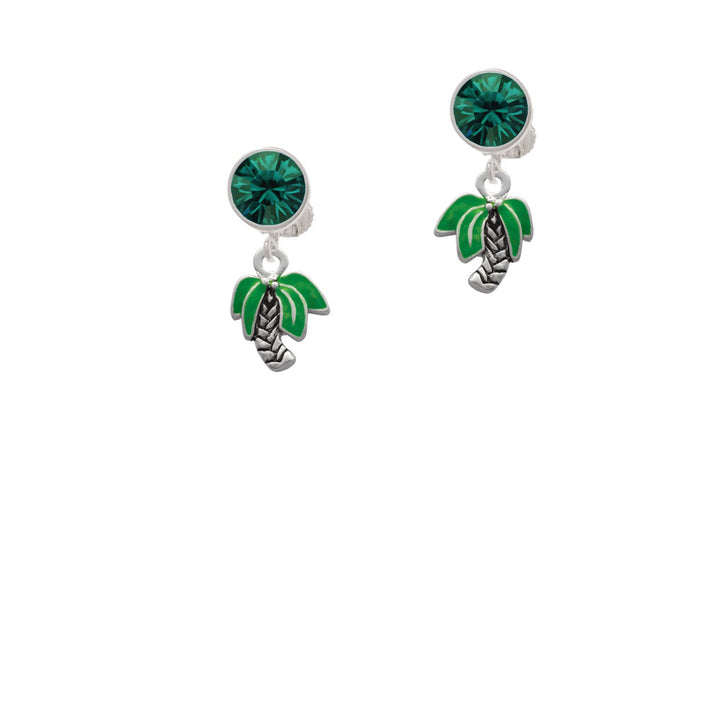 Mini Enamel Palm Tree Crystal Clip On Earrings Image 6