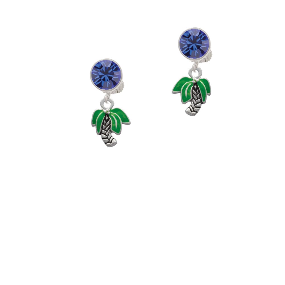 Mini Enamel Palm Tree Crystal Clip On Earrings Image 7