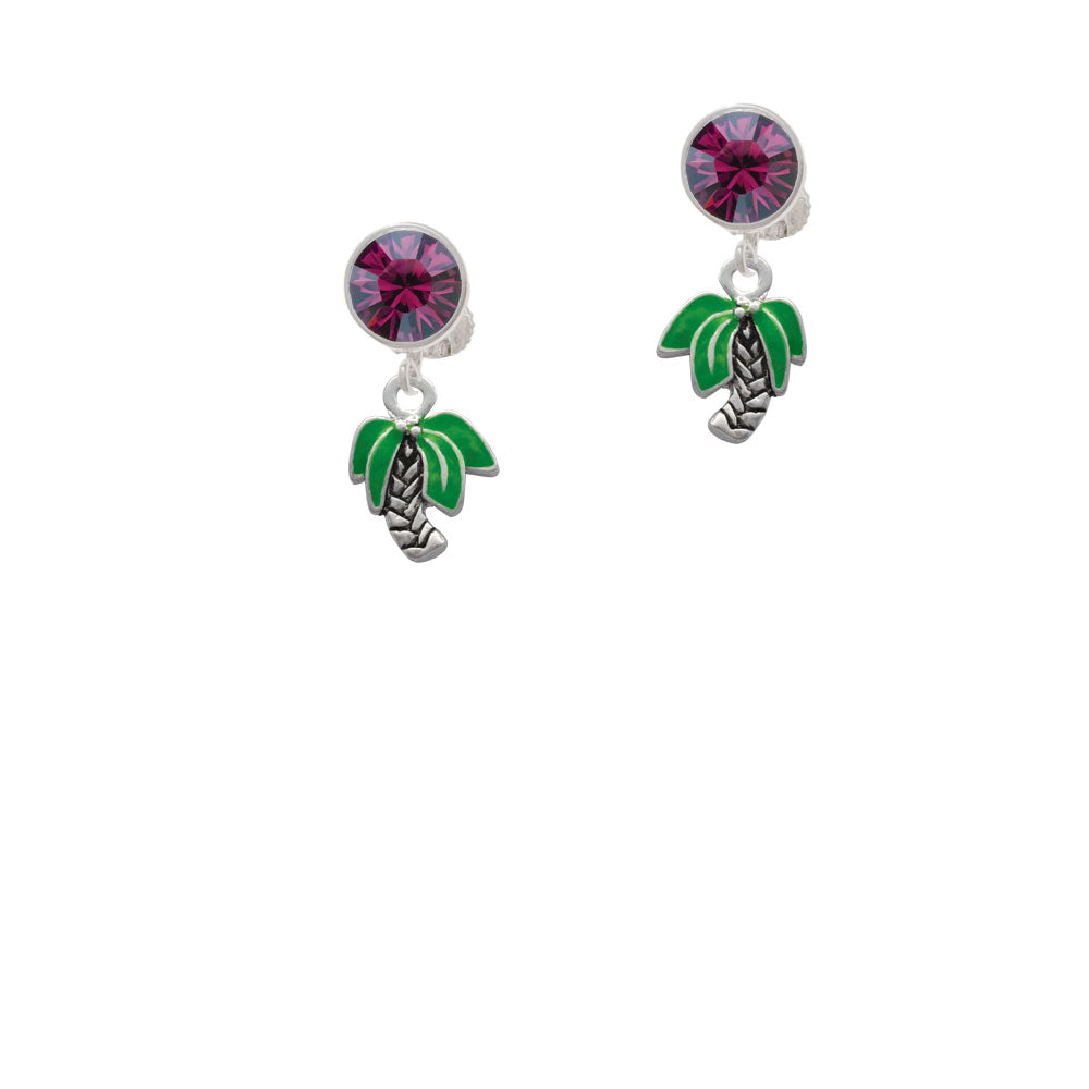 Mini Enamel Palm Tree Crystal Clip On Earrings Image 8