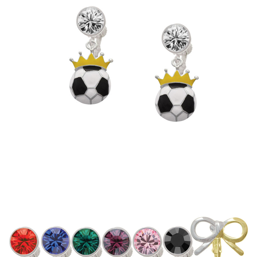 Soccer ball - Crown Crystal Clip On Earrings Image 1