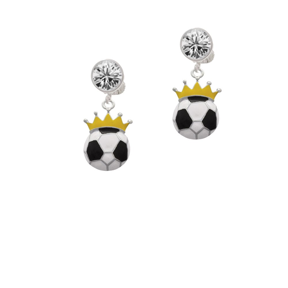 Soccer ball - Crown Crystal Clip On Earrings Image 1