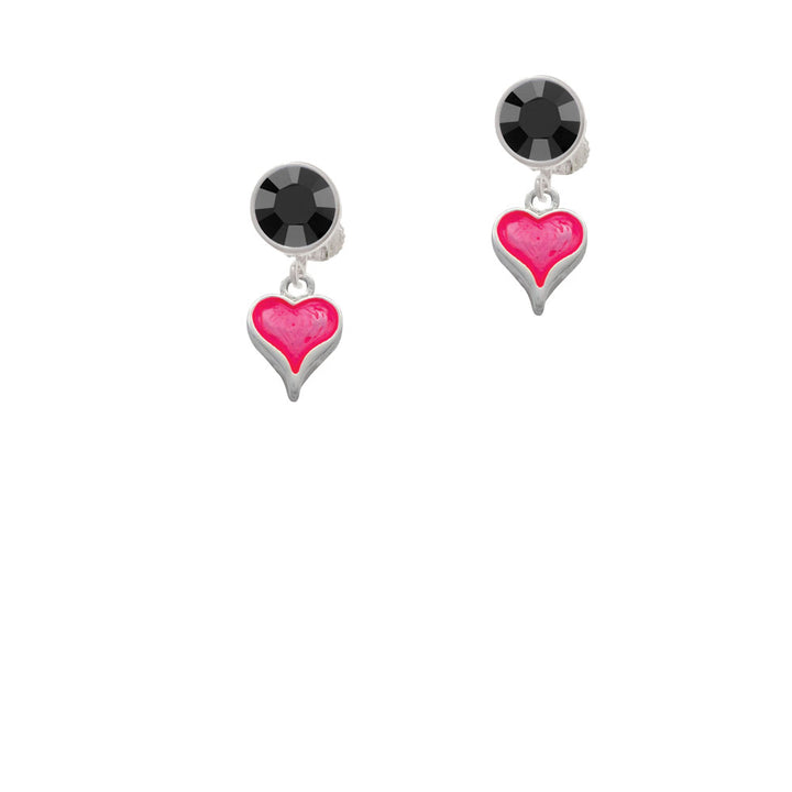 Small Long Hot Pink Heart Crystal Clip On Earrings Image 3