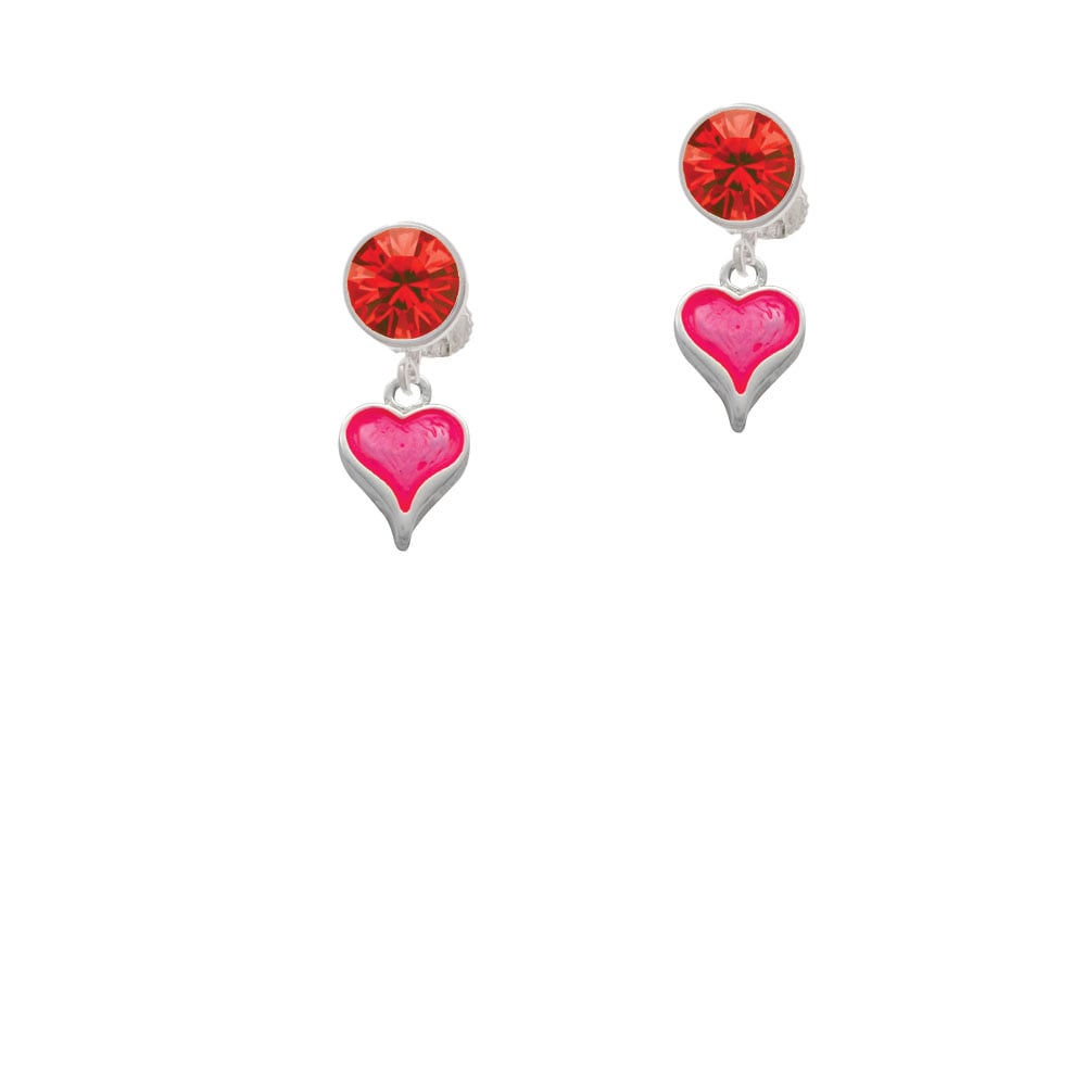 Small Long Hot Pink Heart Crystal Clip On Earrings Image 4