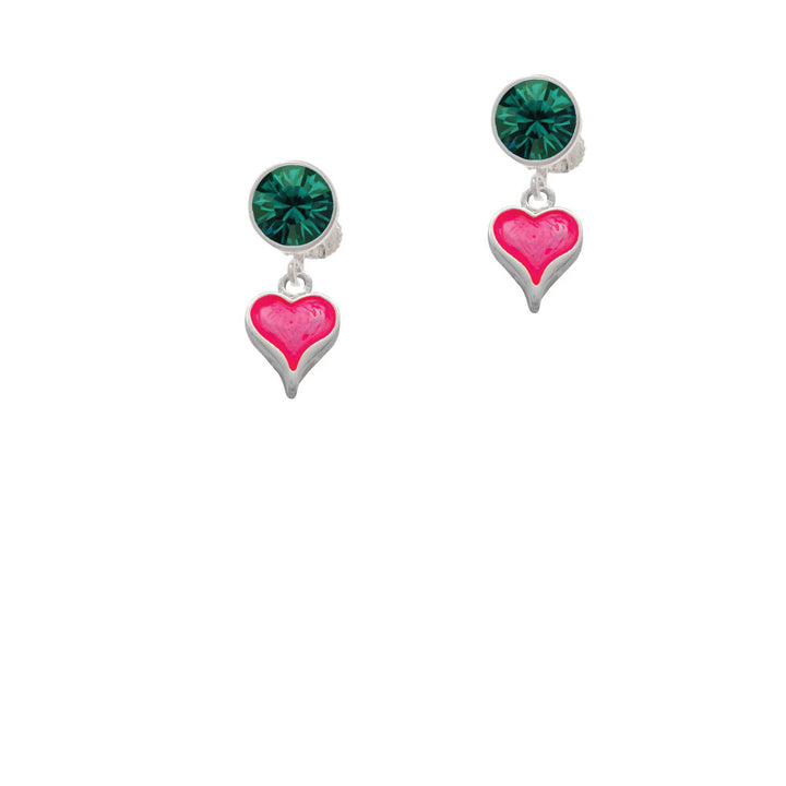 Small Long Hot Pink Heart Crystal Clip On Earrings Image 6