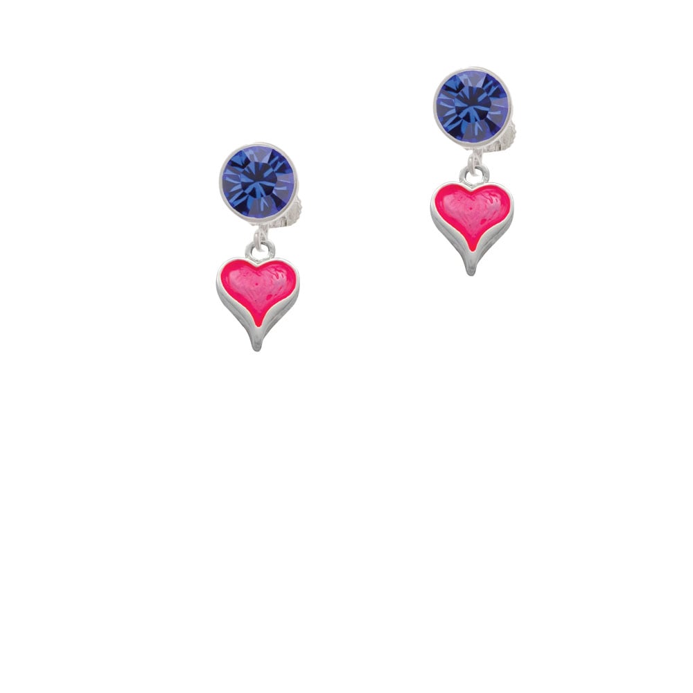 Small Long Hot Pink Heart Crystal Clip On Earrings Image 7