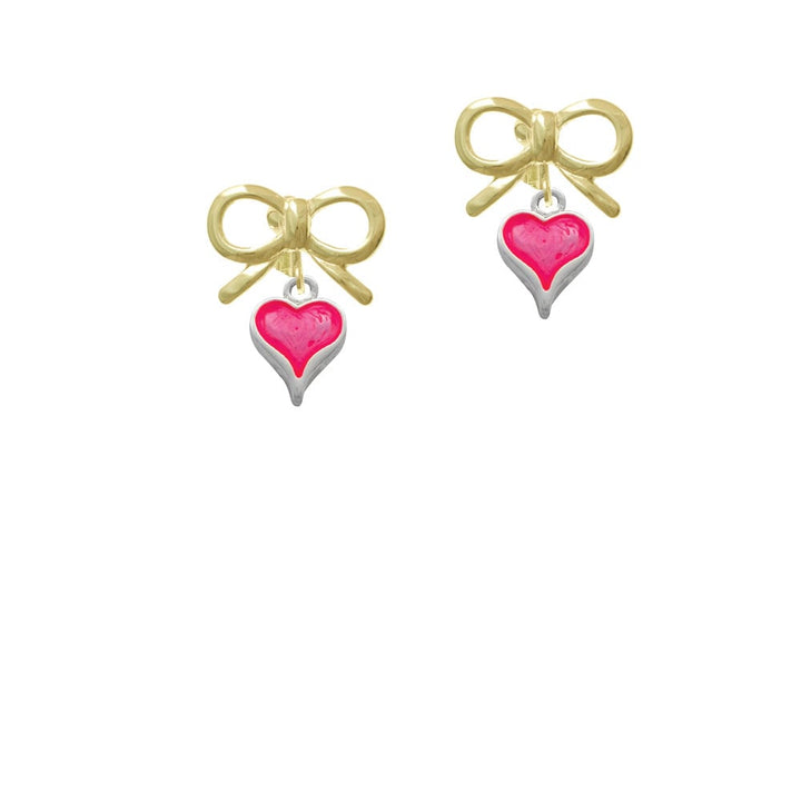 Small Long Hot Pink Heart Crystal Clip On Earrings Image 10