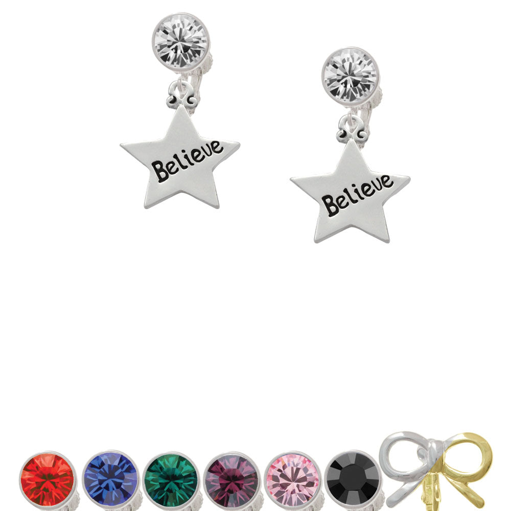 Believe Star Crystal Clip On Earrings Image 1