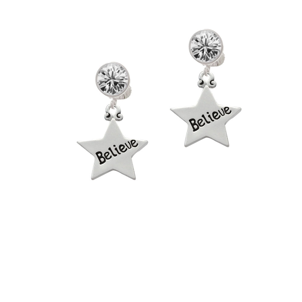 Believe Star Crystal Clip On Earrings Image 2