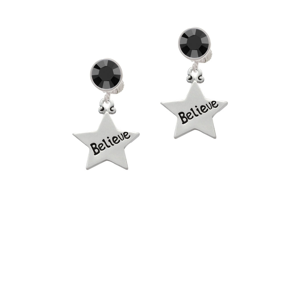 Believe Star Crystal Clip On Earrings Image 3