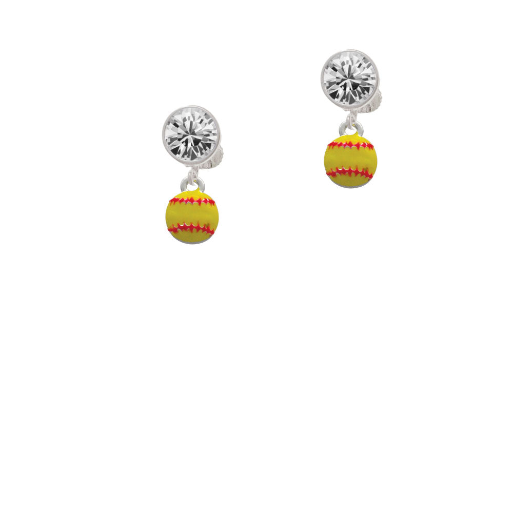 Mini Softball optic yellow Crystal Clip On Earrings Image 2