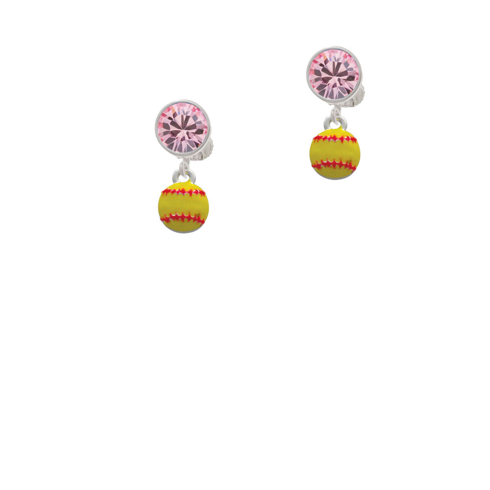 Mini Softball optic yellow Crystal Clip On Earrings Image 4